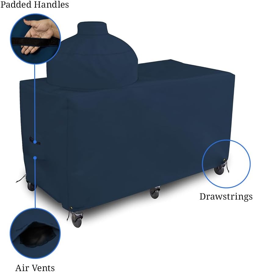 Covers & all Big Egg Grill Cover, 12 Oz Waterproof UV & Weather Resistant, PVC Coated Outdoor Cover with Air Vents & Drawstrings (60' L x 36' D x 50' H, Blue)