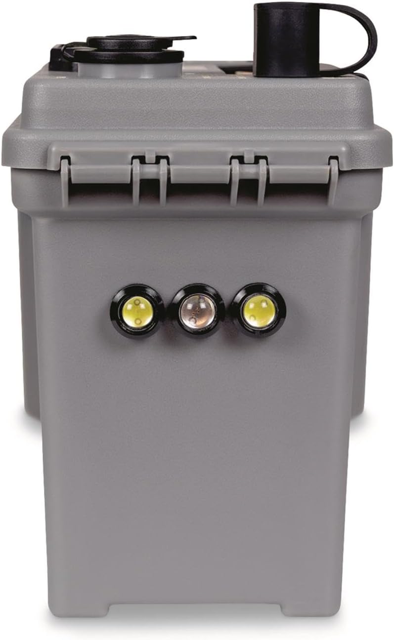 Frabill Pow'R Source Storage Box | Water Resistant Lightweight and Portable Power 12V 10 AH Power Source and Storage Box, Gray