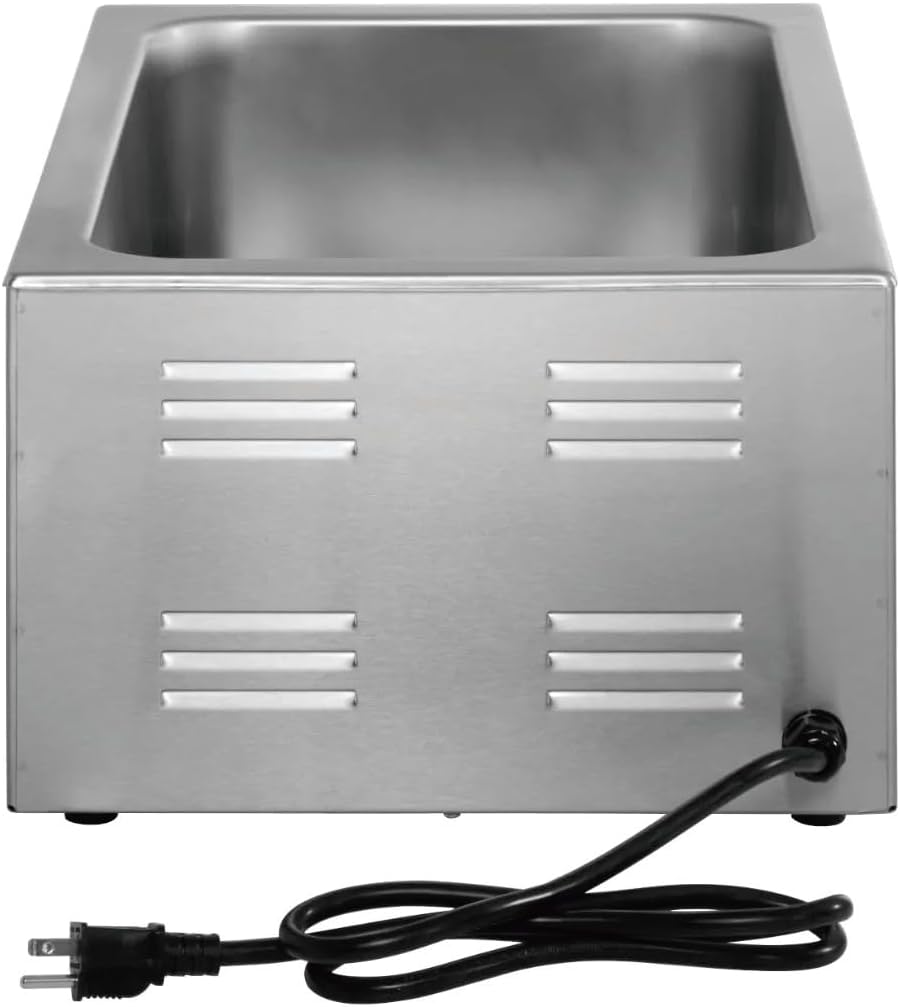 Kratos Commercial Electric Countertop Food Warmer and Cooker with Two Half Size Hotel Pans and Slotted Lids, 120V, 1200 Watts, Stainless Steel Portable Food Warmer with Pans