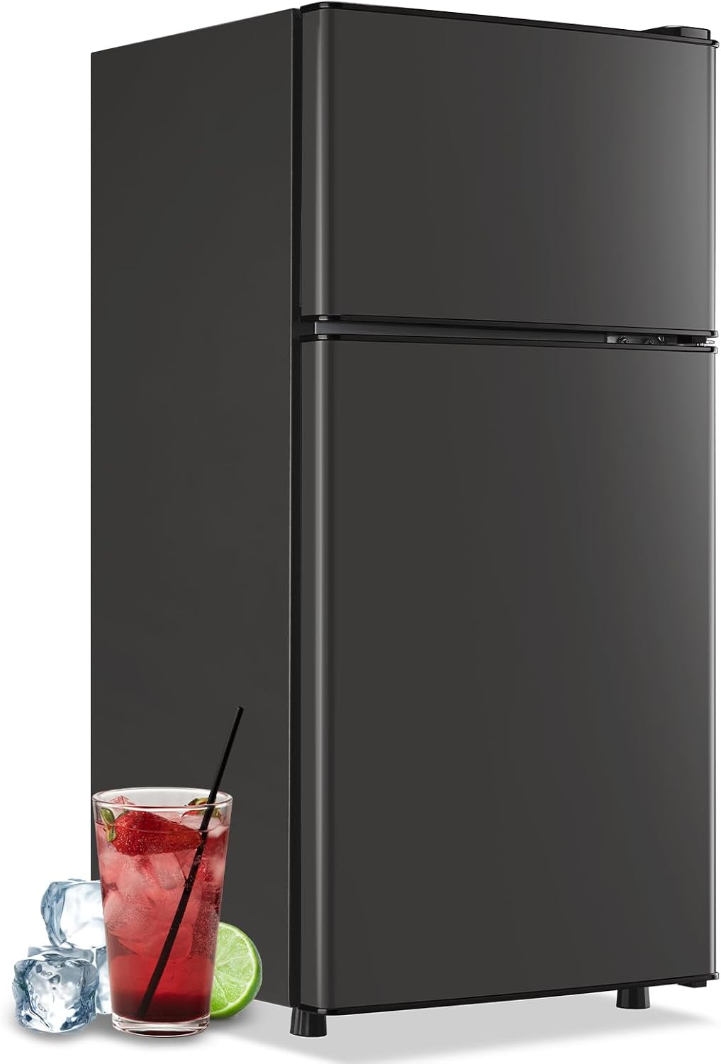 DEMULLER Mini Fridge with Top Freezer Apartment Size Dual Door Compact Small Refrigerator for Personal Use Small Mini Fridge with Egg tray, 7 Temperature Control For Dorm, Apatmet, Dark Grey