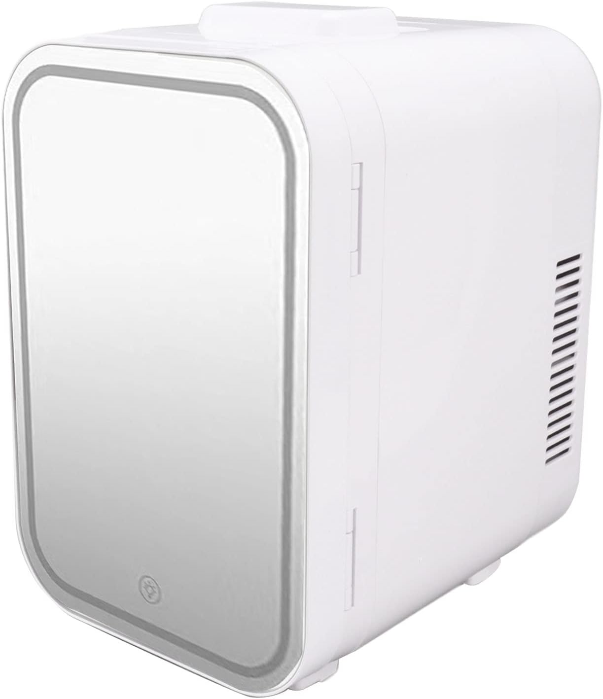 Asixxsix Mini Fridge, Quiet Dimmable LED Mirrored Beauty Fridge 8L Portable Electric Plug in Cooler & Warmer AC DC Small Refrigerator for Food, Drinks, Beauty & Makeup, Bedroom Car Office