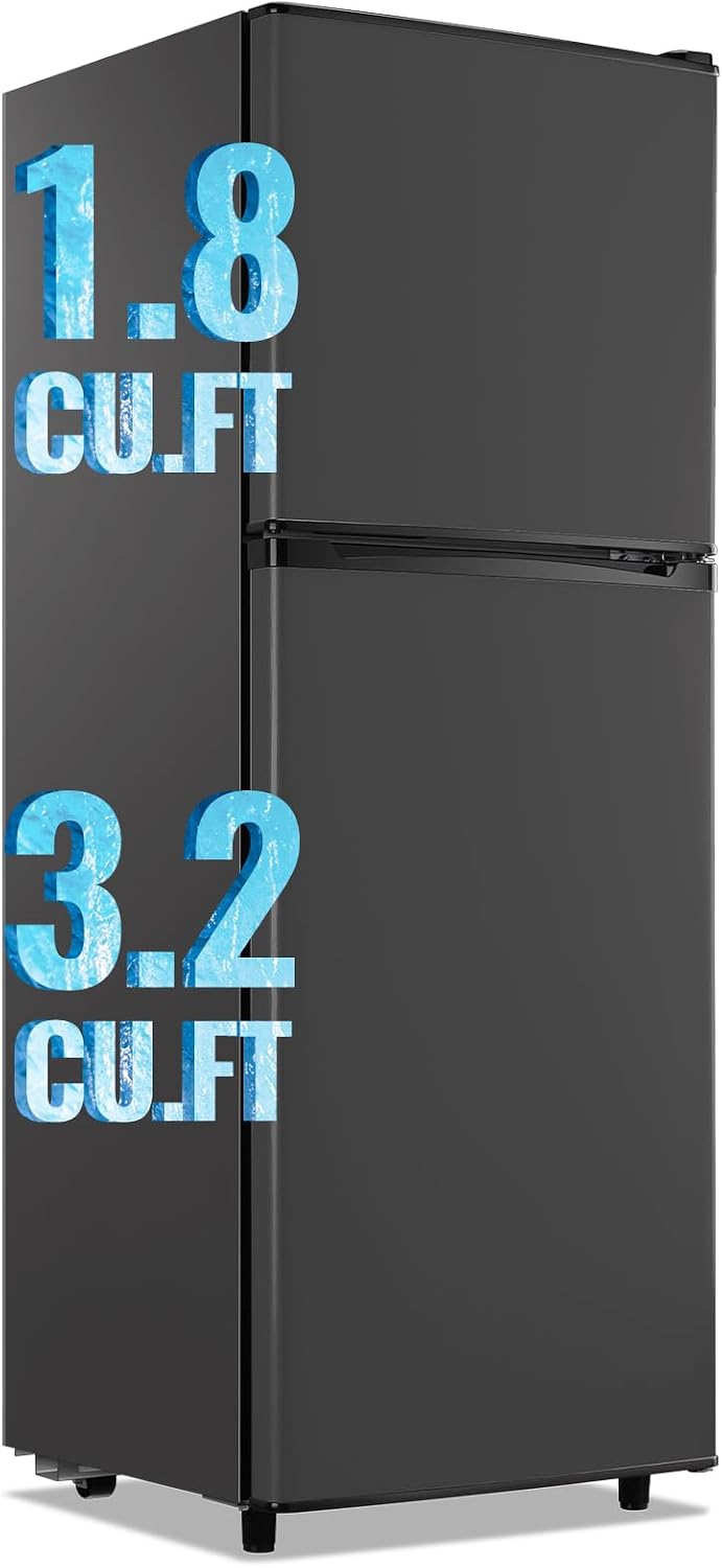 WANAI 5.0 Cu.Ft Fridge with Freezer, Dual Door Refrigerator with 7 Settings Temperature Adjustable, Small Fridge for Office Apartment and Home, Dark Gray