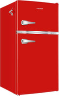BANGSON 3.2 CU.FT Mini Fridge with Freezer Bedroom, 2 Door Office Small Refrigerator, Door Handle, Bottle Opener, Quiet Compact Fridge For Dorm, Office, Home, Garage or RV, R-600a, Red