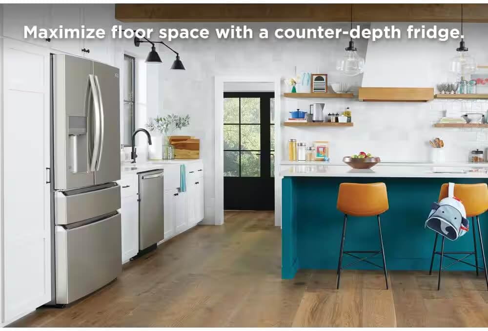 Frigidaire Gallery 21.5 cu ft Counter-Depth 4-Door French Door Refrigerator – 36″ Width, External Ice & Water Dispenser, Convertible Temp Drawer, Smudge-Proof Black Stainless Steel (Model GRMC2273CD)