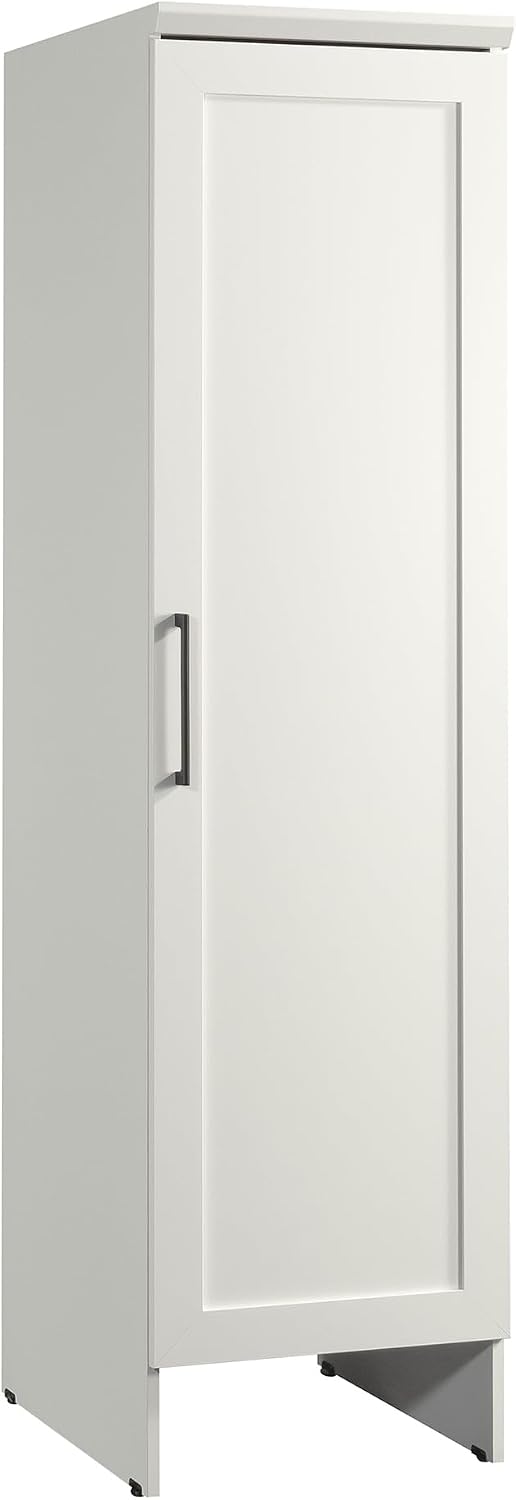 Sauder Homeplus Robot Vacuum Kitchen Pantry Storage Cabinet, Single Door with Adjustable Shelves, in Soft White