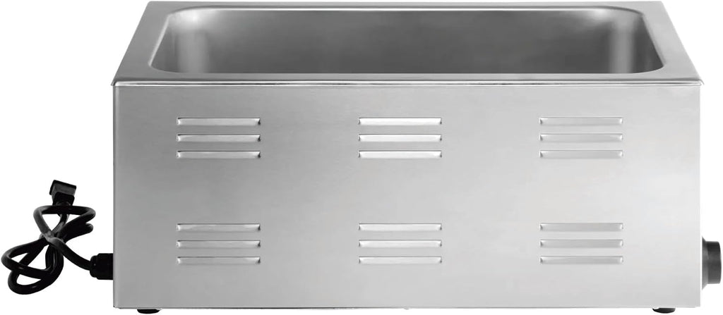Kratos Commercial Electric Countertop Food Warmer and Cooker with Two Half Size Hotel Pans and Slotted Lids, 120V, 1200 Watts, Stainless Steel Portable Food Warmer with Pans