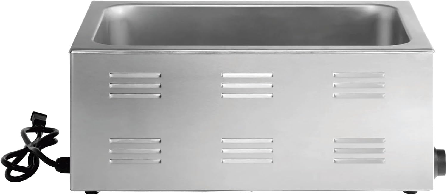 Kratos Commercial Electric Countertop Food Warmer and Cooker with Two Half Size Hotel Pans and Slotted Lids, 120V, 1200 Watts, Stainless Steel Portable Food Warmer with Pans