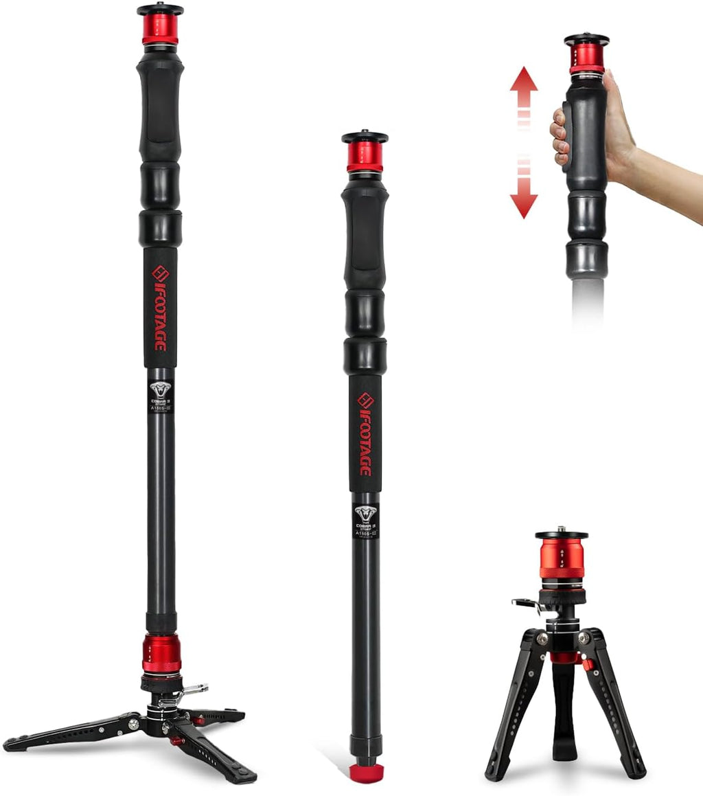 IFOOTAGE Monopod Cobra 3 Strike A150S, 59' Monopod for Camera Aluminum Travel Monopod with Feet, 1/4'' & 3/8'' Quick Release Compatible with Sony Canon Nikon DSLR Camera, Payload 11Lb