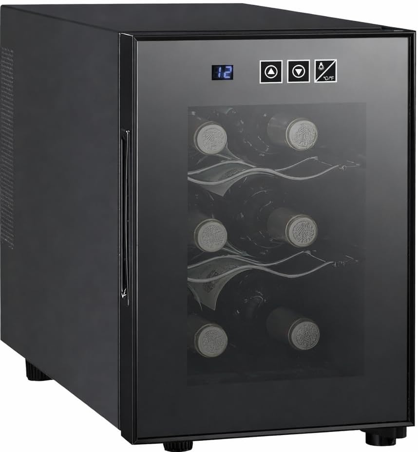 Koolatron 6 Bottle Wine Fridge – Freestanding Wine Cooler with Glass Door, 0.6 cu ft (16 L) Beverage Can Refrigerator, Digital Temperature Control, Ideal for Red, White & Sparkling Wine, Champagne