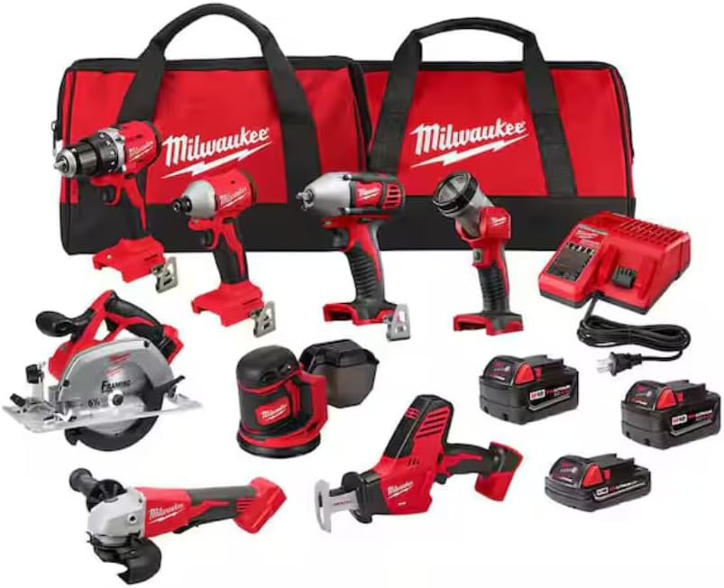 Milwaukee M18 18V Cordless Power Tool Combo Kit, 8-Tool Set, 3 Batteries, 2 Tool Bags, Charger Included