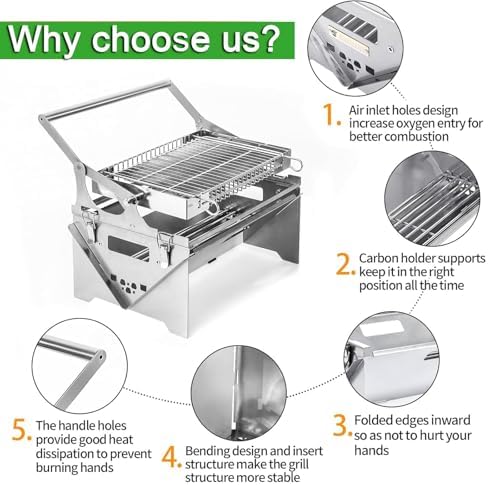 360 degree Rotating Charcoal Grill, Stainless Steel Flipping Barbecue Grills, Portable Camping Charcoal BBQ Grill for Outdoor Picnic Yard Party