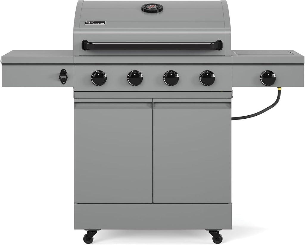 TYTUS Anaheim 5-Burner Propane Gas Grill Outdoor Cooking, 48,000 BTU Grill & 12,000 BTU Side Burner, 721 sq. in. Cooking Area, Enclosed Storage, Porcelain-Enameled Cast Iron Grates, Quick Assembly