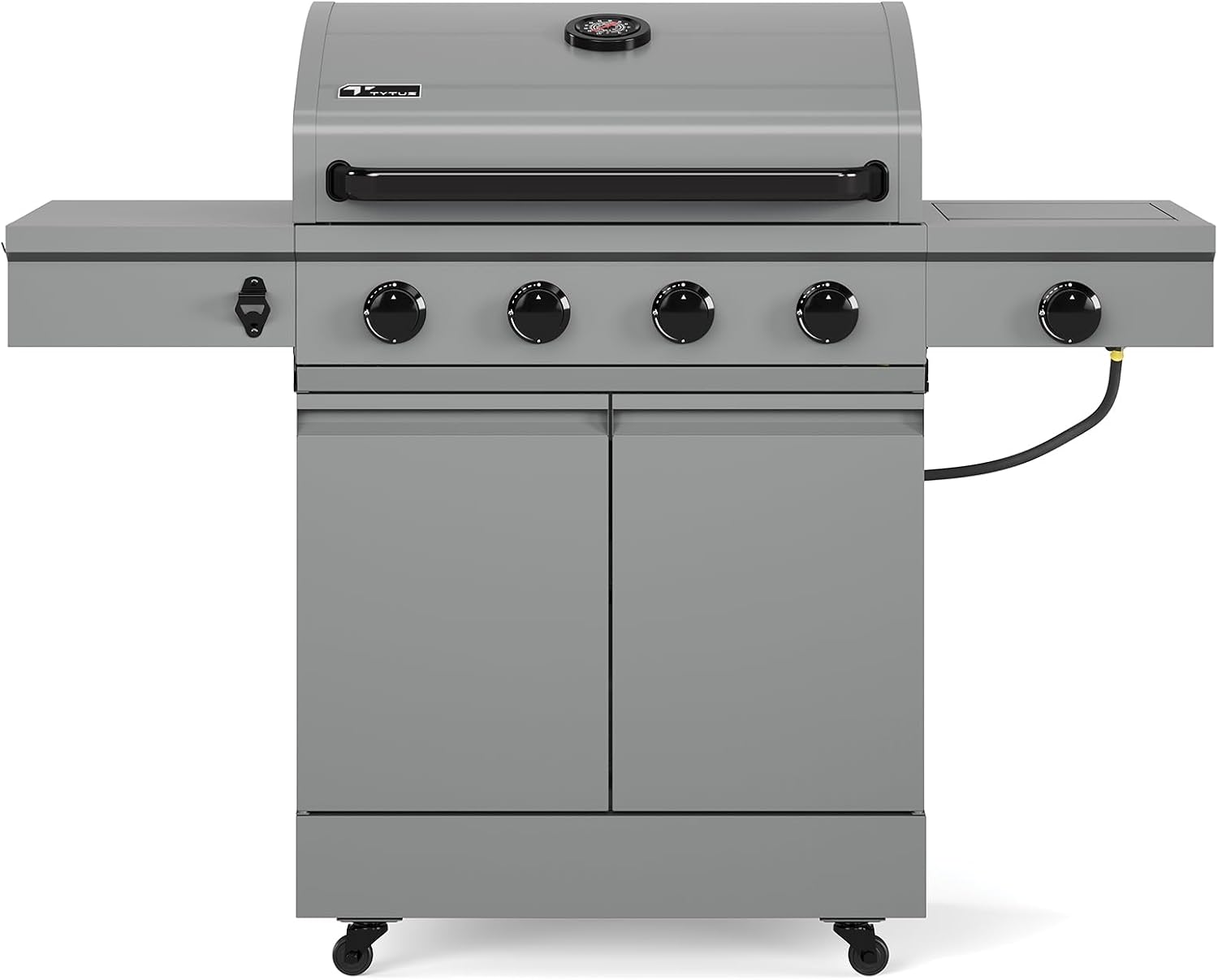 TYTUS Anaheim 5-Burner Propane Gas Grill Outdoor Cooking, 48,000 BTU Grill & 12,000 BTU Side Burner, 721 sq. in. Cooking Area, Enclosed Storage, Porcelain-Enameled Cast Iron Grates, Quick Assembly