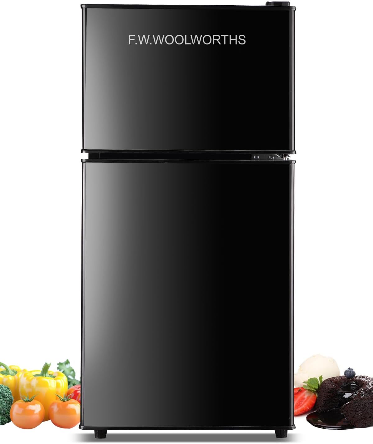 F.W.WOOLWORTHS 3.5 Cu.Ft Fridge with Freezer, Refrigerator with 2 Doors for Office, Kitchen, Dorm and Bedroom, Fridge with 7 Level Temp Adjustable Thermostat, Black