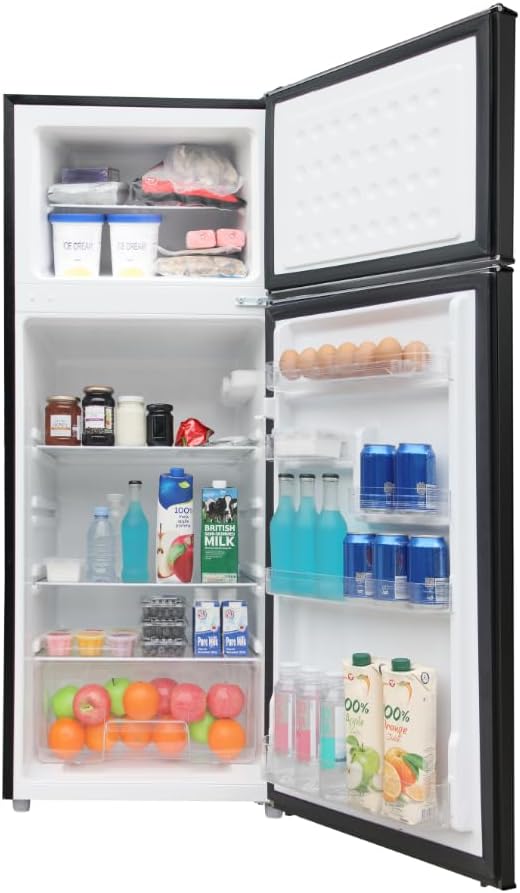 HAMILTON BEACH 2 Door Apartment Size Refrigerator with Freezer, 7.5 cu. ft, Retro Black