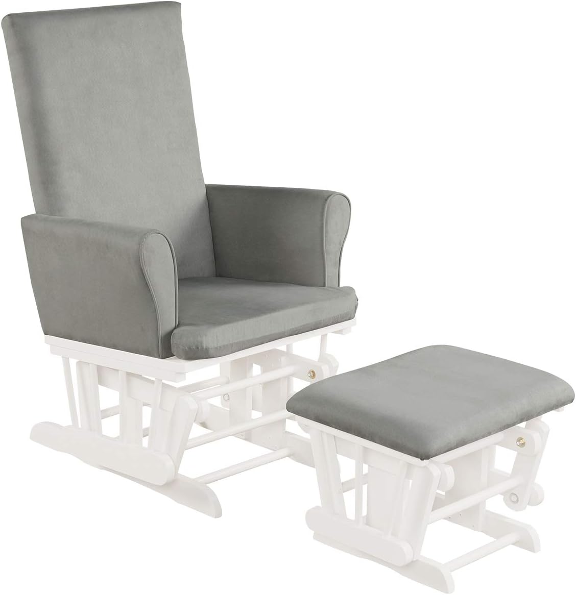 Costzon Baby Glider and Ottoman Cushion Set, Wood Baby Rocker Nursery Furniture for Napping, Nursing, Reading, Upholstered Hoop Glider & Ottoman Comfort Nursery Chair w/Padded Armrests (Gray)