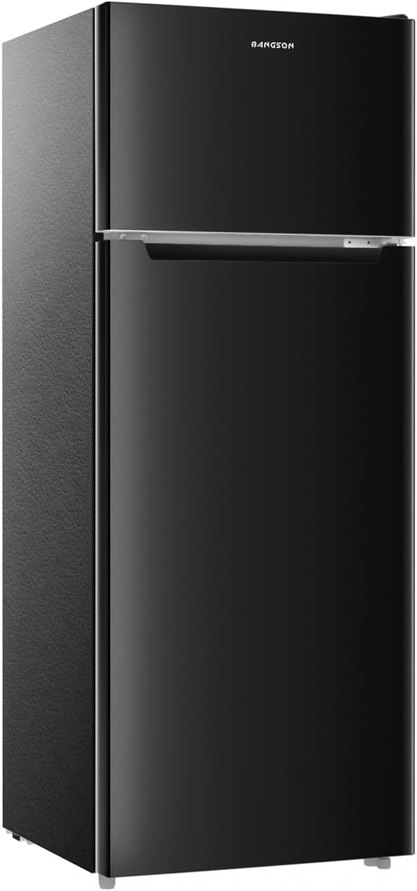 BANGSON 7.7 Cu.Ft Refrigerator with Top Freezer Apartment Size, Fridge for Small Spaces, Office, Energy Saving Low Noise Adjustable Thermostat, Black