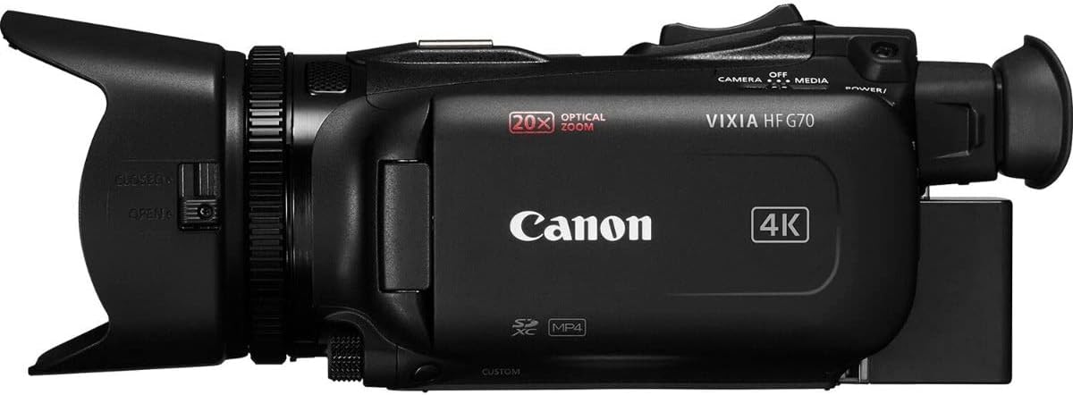 Canon VIXIA HF G70 Camcorder 1/2.3' 4K UHD CMOS Sensor 20x Optical Zoom, 800x Digital Zoom, Image Stabilization, HDMI, USB Live Streaming, Time Stamp On-Screen Display Recording