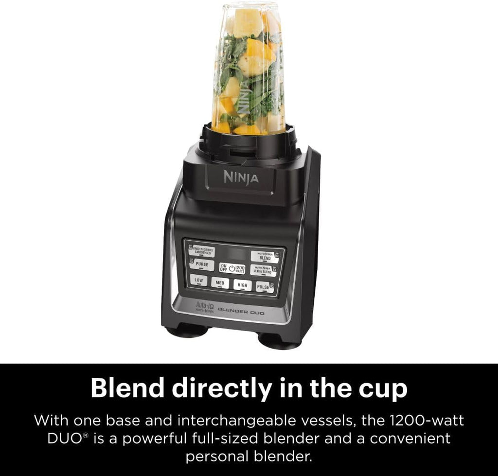 Ninja BL642 Nutri Ninja Personal & Countertop Blender with 1200W Auto-iQ Base, 72 oz. Pitcher, and 18, 24, & 32 oz. To-Go Cups with Spout Lids, For Smoothies, Shakes & More, Dishwasher Safe, Black