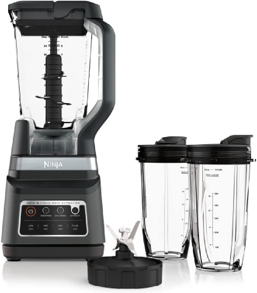 Ninja DB751A Pro Plus DUO Blender, 1400W, Auto-IQ, 3 Modes: Smoothies, Frozen Drinks, 72oz Pitcher, 2x24oz Cups, Pro Blades, Black/Stainless