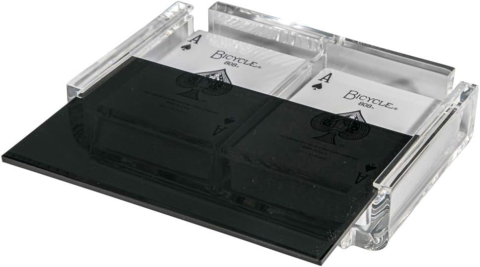 Modern Elegant Playing Card Deck Holder Tray with 2 Decks of Playing Cards in Unique Stylish Deluxe Acrylic Box with Color lid (Black)