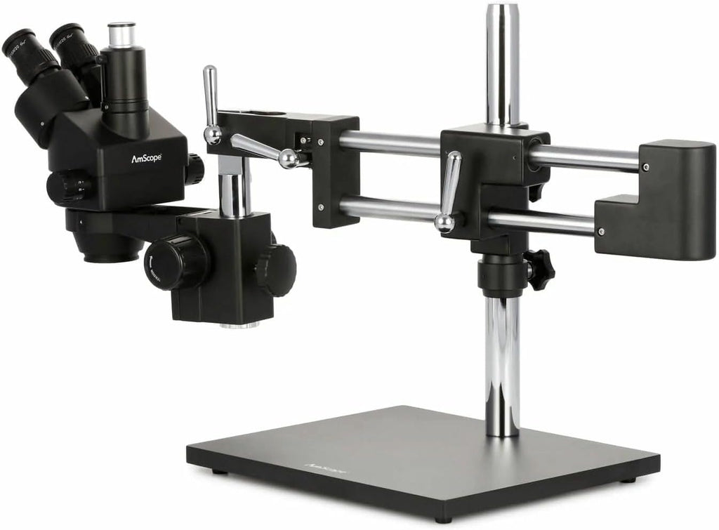 AmScope - 3.5X-180X Trinocular Stereo Zoom Microscope with Black Double Arm Boom Stand - SM-4TZZ-B