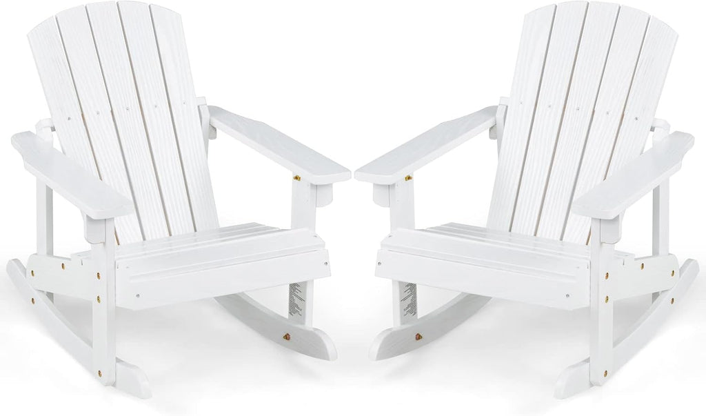 Giantex Wooden Adirondack Rocking Chairs Set of 2 - Kids Outdoor Rocker with Slatted seat, Smooth Rocking Feet, 300LBS Weight Capacity, Porch Rocking Chair for Balcony, Backyard, Poolside (2, White)