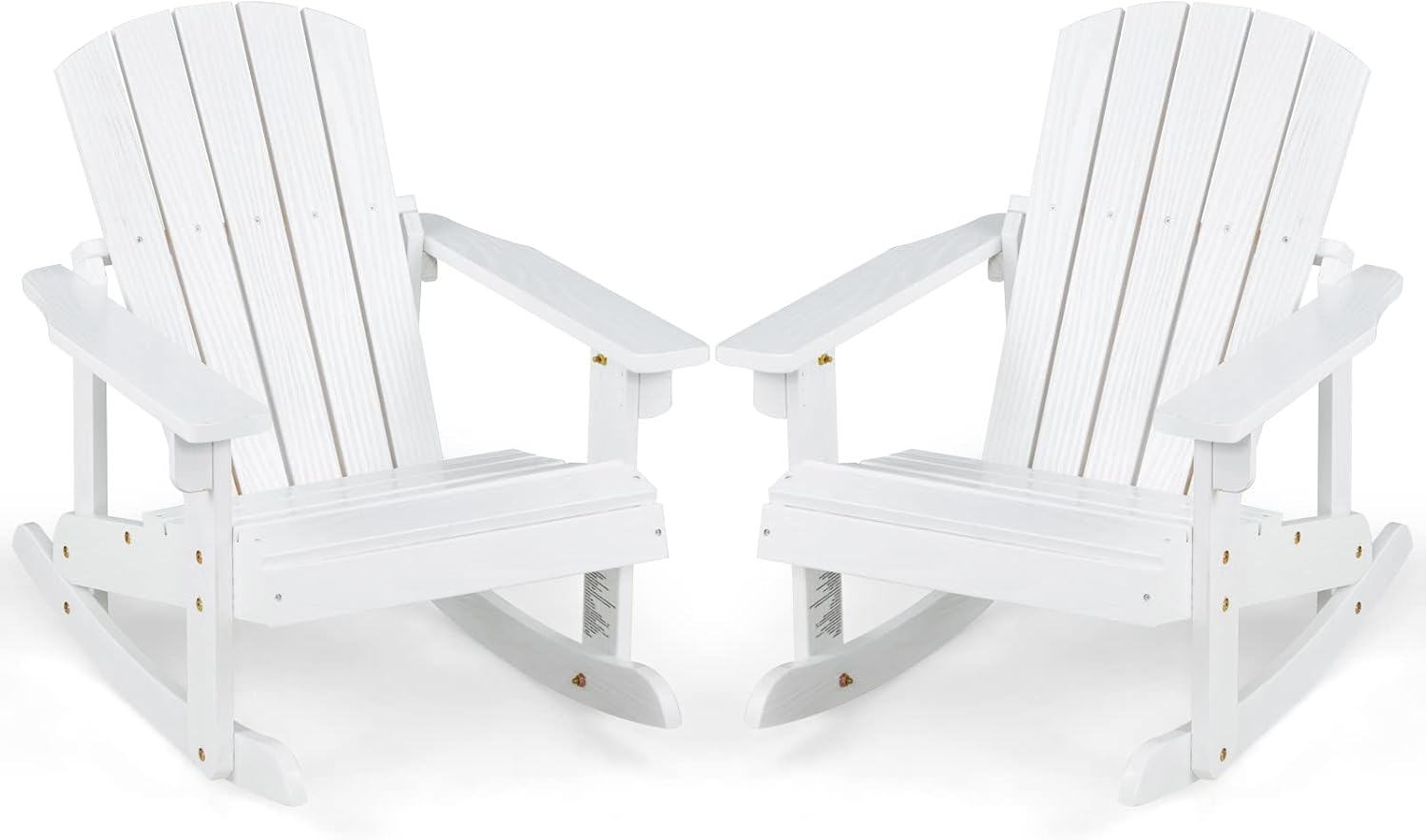 Giantex Wooden Adirondack Rocking Chairs Set of 2 - Kids Outdoor Rocker with Slatted seat, Smooth Rocking Feet, 300LBS Weight Capacity, Porch Rocking Chair for Balcony, Backyard, Poolside (2, White)