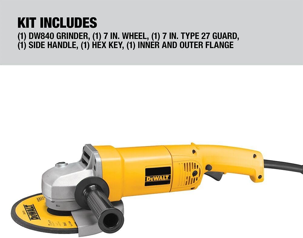 DEWALT Angle Grinder, 7-Inch, 13-Amp, 8,000 RPM, With Dust Ejection System, Corded (DW840)