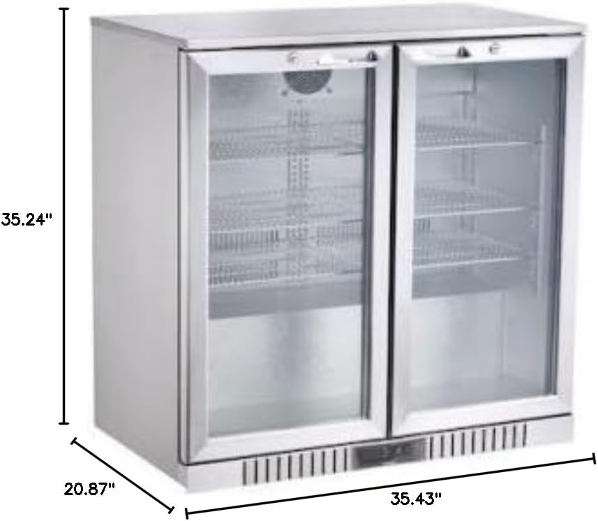 BODEGA BODEGACOOLER Back Bar Cooler With 2 Glass Doors,7.4 Cu.Ft Stainless Steel Commercial Back Bar Fridgewith LED Lighting, Counter Height Bar Beverage Cooler for Beer,Soda Drinks,Wine