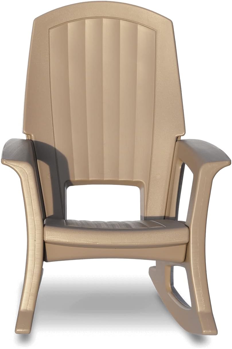 Semco Plastics Rockaway Heavy Duty Polyethylene All Weather Outdoor Rocking Chair with Backrest and Armrests for Porch, Deck and Patio, Taupe