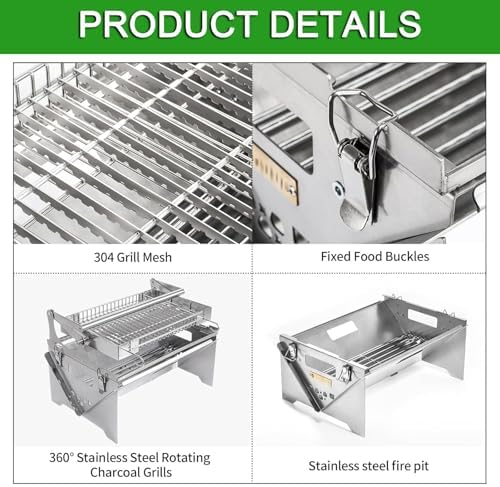 360 degree Rotating Charcoal Grill, Stainless Steel Flipping Barbecue Grills, Portable Camping Charcoal BBQ Grill for Outdoor Picnic Yard Party