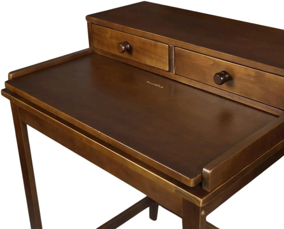 Furnifact Solid Wood Computer Desk in Truffle Brown with Drawers, Hidden Compartment, Pull-Out Tray, and Magnetic Locking, Mid Century Modern Design