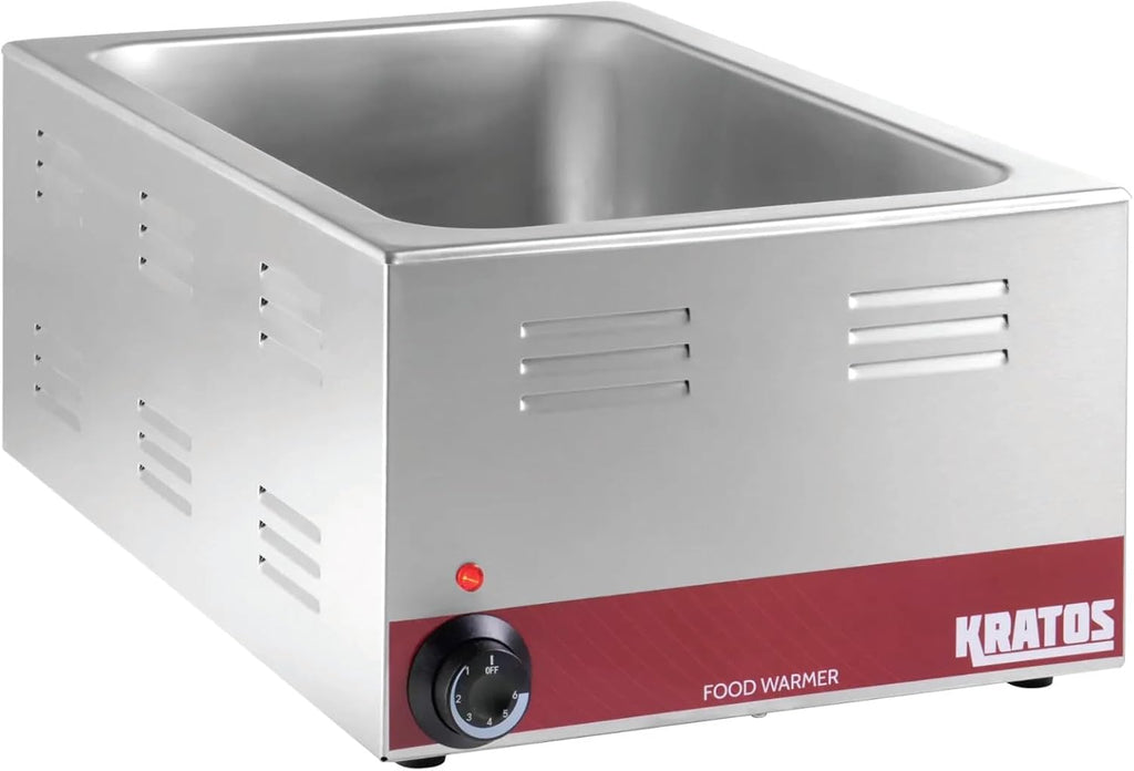 Kratos Commercial Electric Countertop Food Warmer and Cooker with Two Half Size Hotel Pans and Slotted Lids, 120V, 1200 Watts, Stainless Steel Portable Food Warmer with Pans