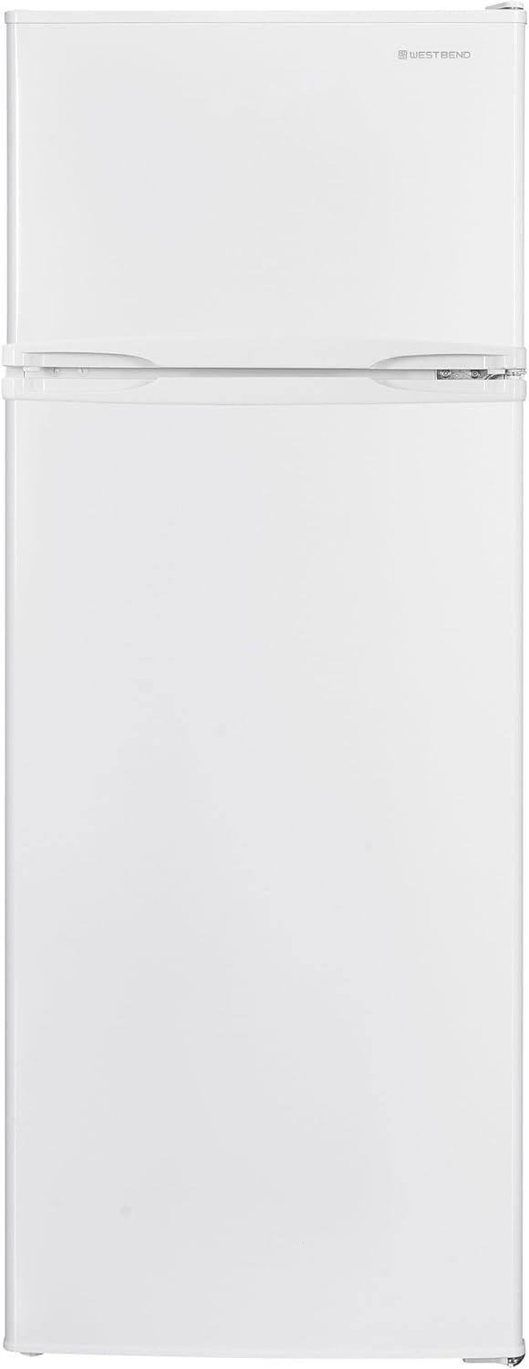 West Bend Apartment Refrigerator Freestanding Reversible Dual Doors Full Fridge with Freezer, Full-Range Temperature Control with Adjustable and Removable Door Bins and Shelves, 7.5-Cu.Ft, White