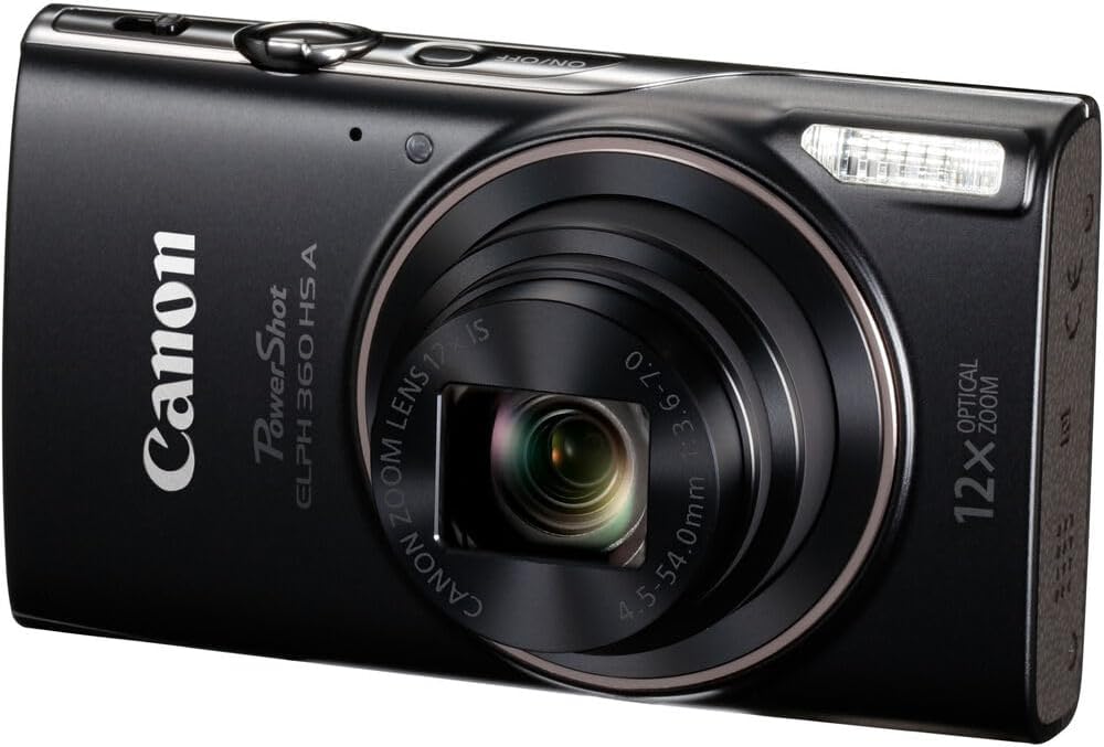 Canon PowerShot ELPH 360 HS A Digital Camera Bundle (Black) + Sandisk 128GB Extreme Micro Card + Grip Tripod. & Photo/Video Software Package + Accessory Kit