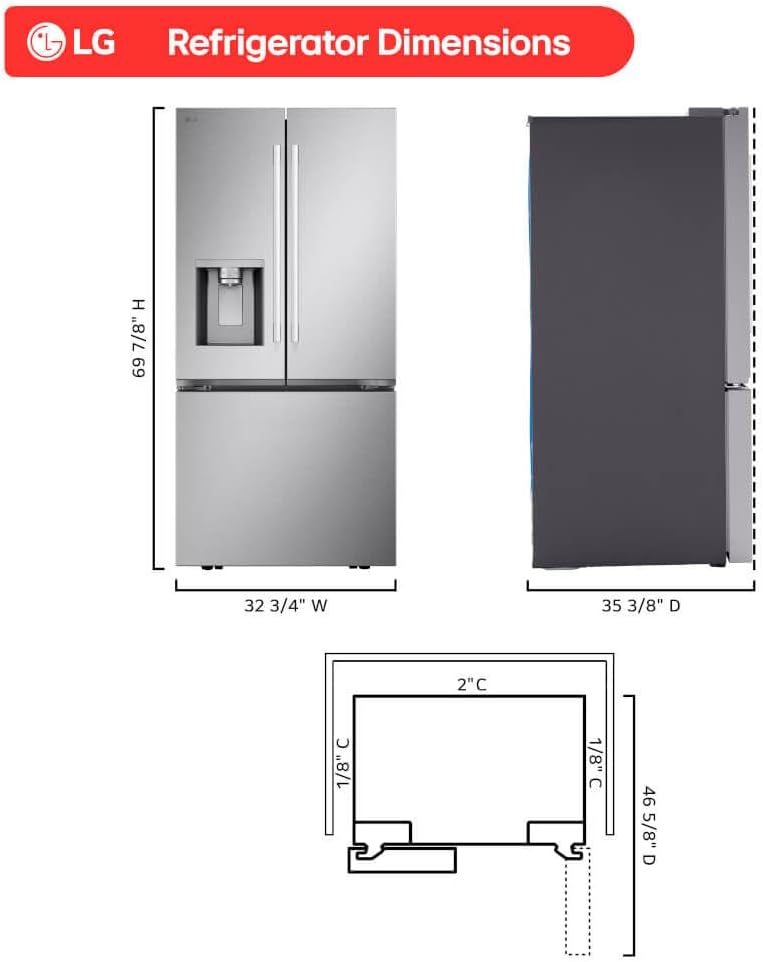 LG LF25H6330S 24.5 cu ft French Door Refrigerator – External Water & Ice Dispenser, White