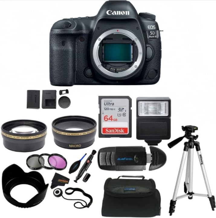 Canon EOS 5D Mark IV Full Frame Digital SLR (Body Only) (Camera (Body Only) w/Sunshine Pro Accessories Bundle)