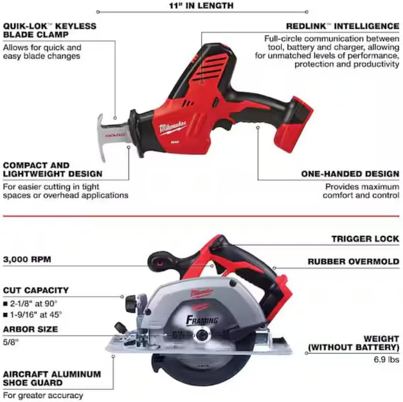 Milwaukee M18 18V Cordless Power Tool Combo Kit, 8-Tool Set, 3 Batteries, 2 Tool Bags, Charger Included
