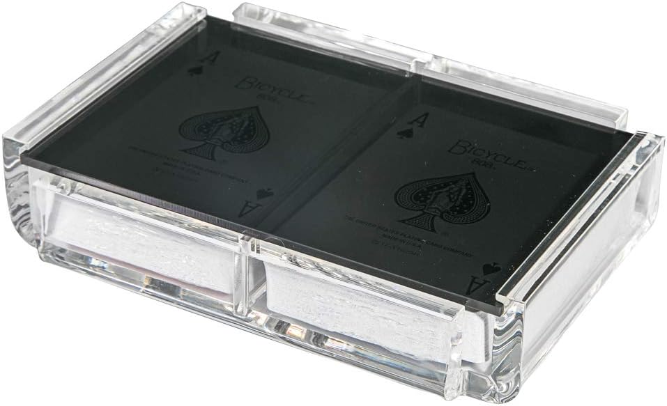 Modern Elegant Playing Card Deck Holder Tray with 2 Decks of Playing Cards in Unique Stylish Deluxe Acrylic Box with Color lid (Black)