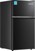 Upstreman 3.1 Cu.Ft Mini Fridge with Freezer, Double Door Small Fridge, Dorm Essentials, Adjustable Thermostat, Energy Saving, Mini Refrigerator for Office, Dorm, Bedroom, Black