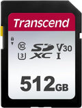 Transcend SDC300S 512GB SDXC SD Card, UHS-I U3 V30, 4K UHD & Full HD for DSLR Cameras/Digital Cameras/Trail Cameras/Camcorder, Up to 100MB/s, Class 10 High-Speed Memory Card