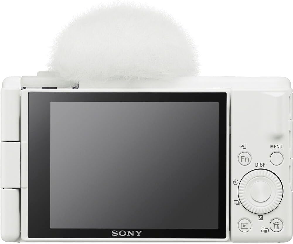 Sony ZV‑1F/W Vlog Camera in White | 20.1 MP 1‑Inch Exmor RS Sensor Compact Creator Camera (White) (ZV1F/W) + Filter Kit + 64GB Card + Card Reader + Bag + Flex Tripod + Cleaning Kit