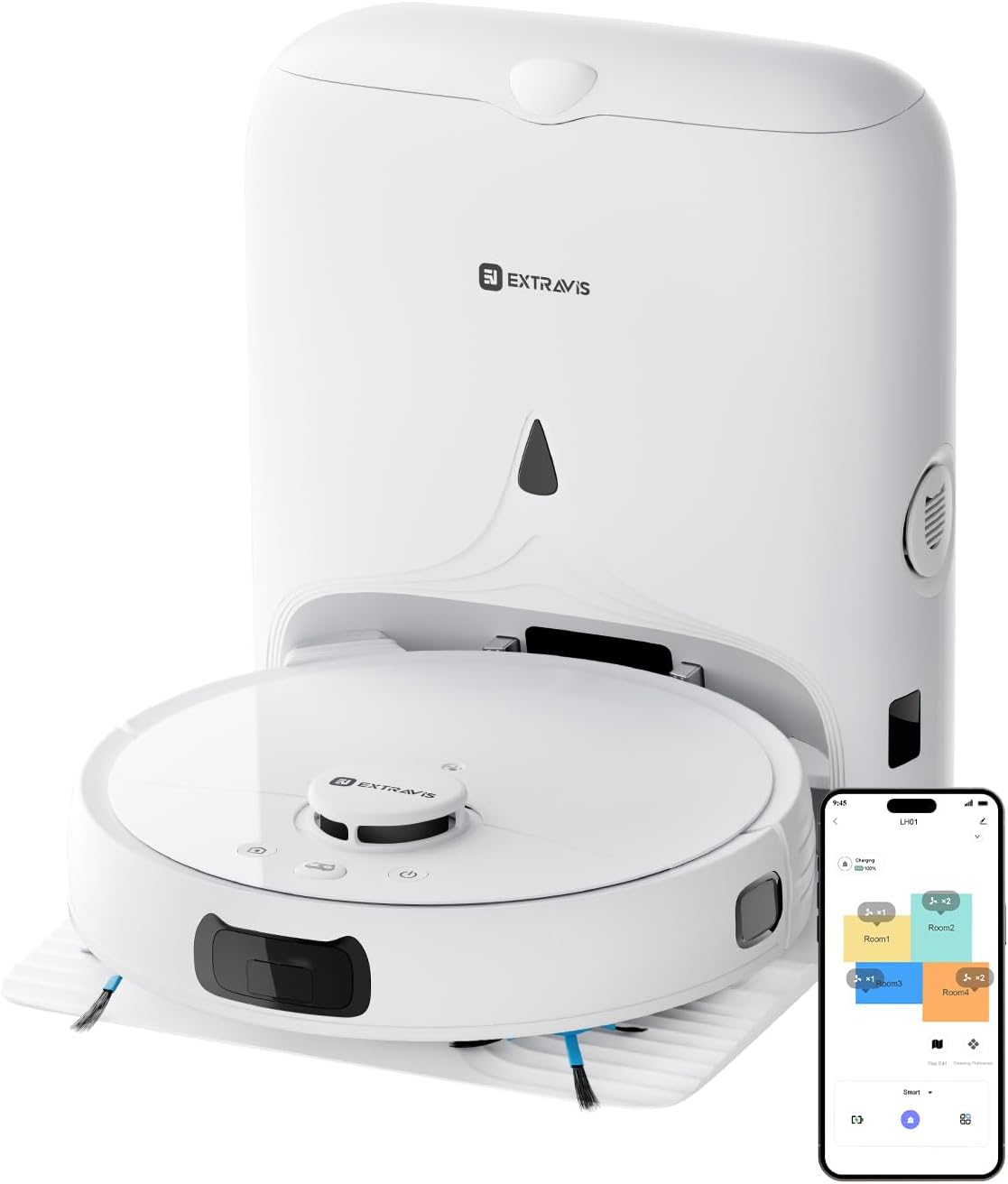 V5 Robot Vacuum and Mop, Self-Emptying Robotic Vacuum Cleaner, 8500Pa Suction, Pet Hair Tangle Cutter, Laser Navigation, Cat Laser, Carpet Detection, Ideal for Hard Floor, Tile, and Carpet