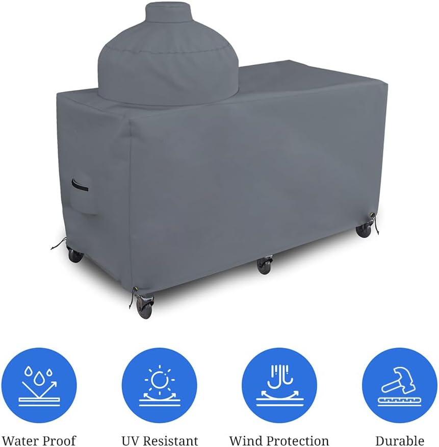 Covers & all Big Egg Grill Cover, 12 Oz Waterproof UV & Weather Resistant, PVC Coated Outdoor Cover with Air Vents & Drawstrings (60' L x 36' D x 50' H, Grey)