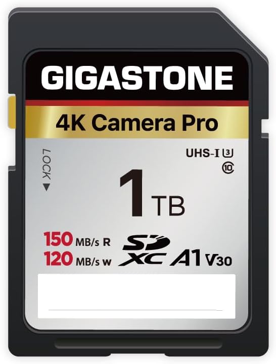 【5-Years Data Recovery】 GIGASTONE 1TB SDXC Memory Card 4K Pro Series Camera Transfer Speed Up to 150MB/s Compatible with Canon Camcorder, A1 V30 UHS-I Class 10 for 4K UHD Video