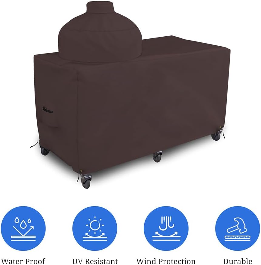 Big Egg Grill Outdoor Patio Covers 18 Oz Waterproof - 100% UV & Weather Resistant PVC Coated Patio Furniture Covers with Air Pockets & Drawstring for Snug fit (60' L x 36' W x 56' H, Coffee)