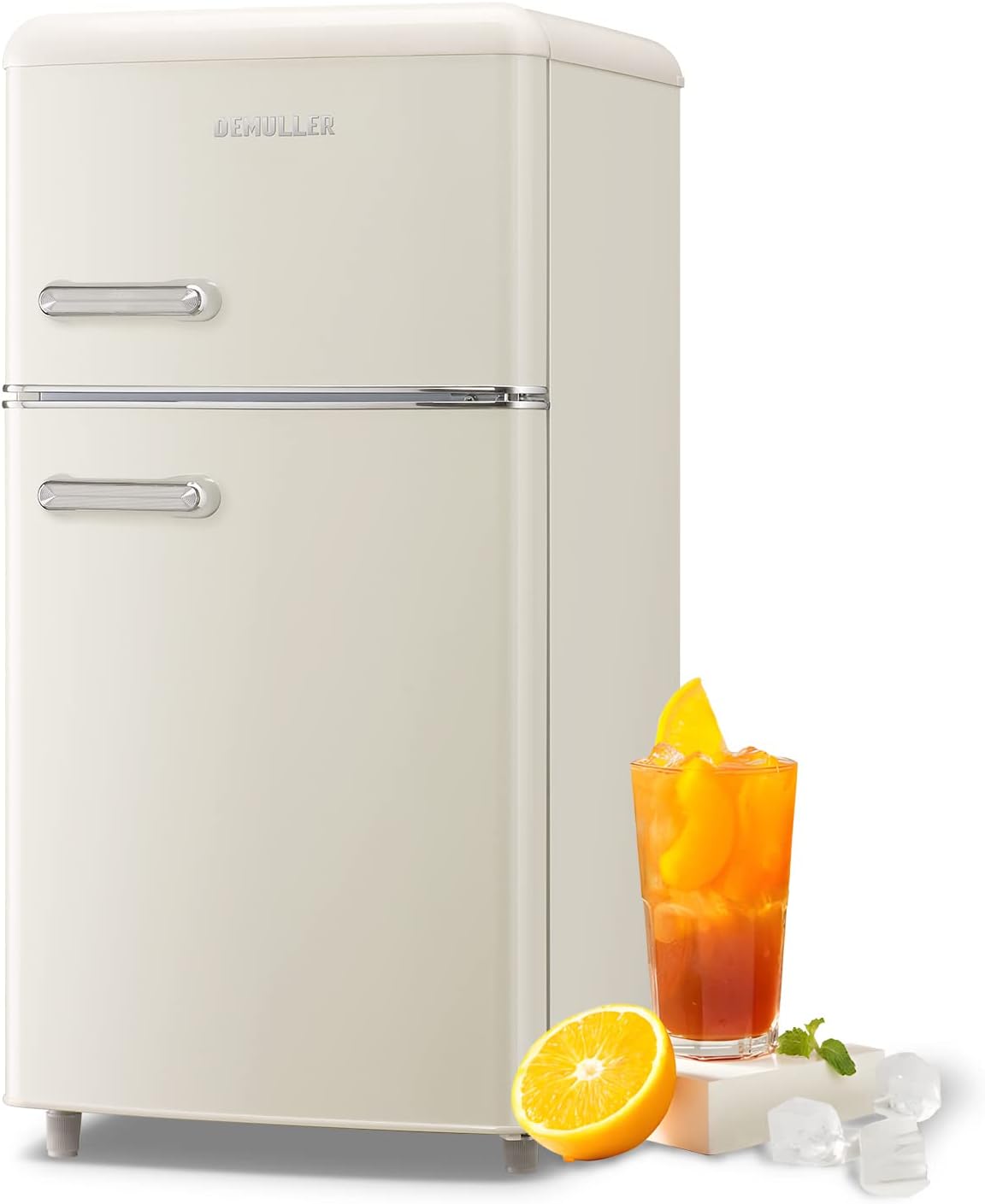 DEMULLER Retro Mini Fridge 3.5 Cu.ft Small Refrigerator with Top Freezer Compact Fridge Apartment Size Refrigerator Dual Door with Handles for Home Office Dorm