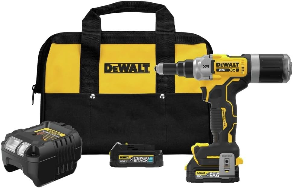 DEWALT 20V MAX XR Cordless Rivet Tool, 1/4', Battery and Charger Included (DCF414GE2)