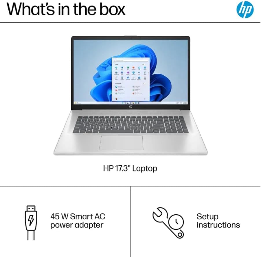HP 17.3' FHD Display, Free Microsoft Office 2024 Lifetime License, Copilot AI Chat,16GB RAM, 512GB SSD, AMD Ryzen 5 Processor, Webcam, Numeric Keypad, Long Battery Life, Windows 11 Pro,Silver